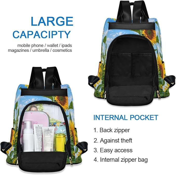 ALAZA Summer Sunflower Flowers Floral Backpack Purse for Women Anti Theft Fashion Back Pack Shoulder Bag - Image 5