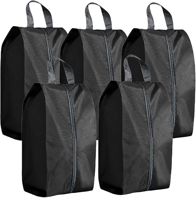 5Pcs XL Travel Shoe Bags Portable Travel Gifts Shoe Organizer with Zipper Closure, Waterproof Nylon Shoe Storage Organizer with Handle Travel Bags For Men and Women, Black by ASANMEYO