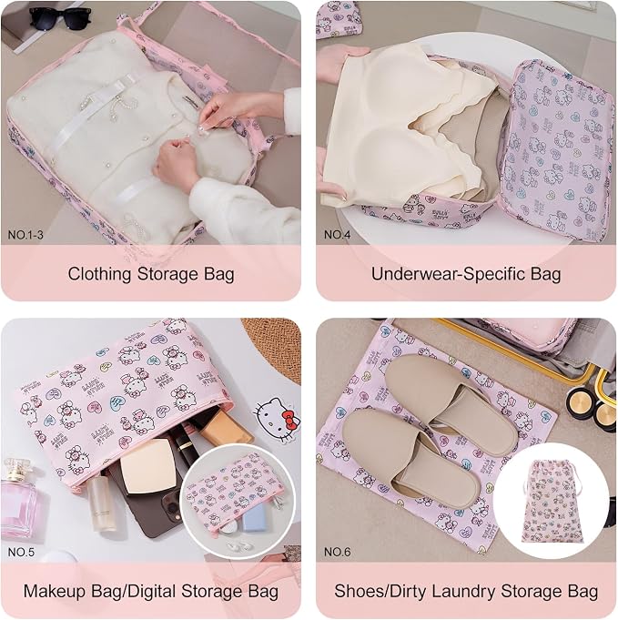 AmBealla 6 Set Travel Organizer,Packing Cubes for Travel Luggage Organizer Bags,Waterproof Pink Twill,Cute Packing Organizers for Business/Vacation,Women's Clothes Storage - Image 3