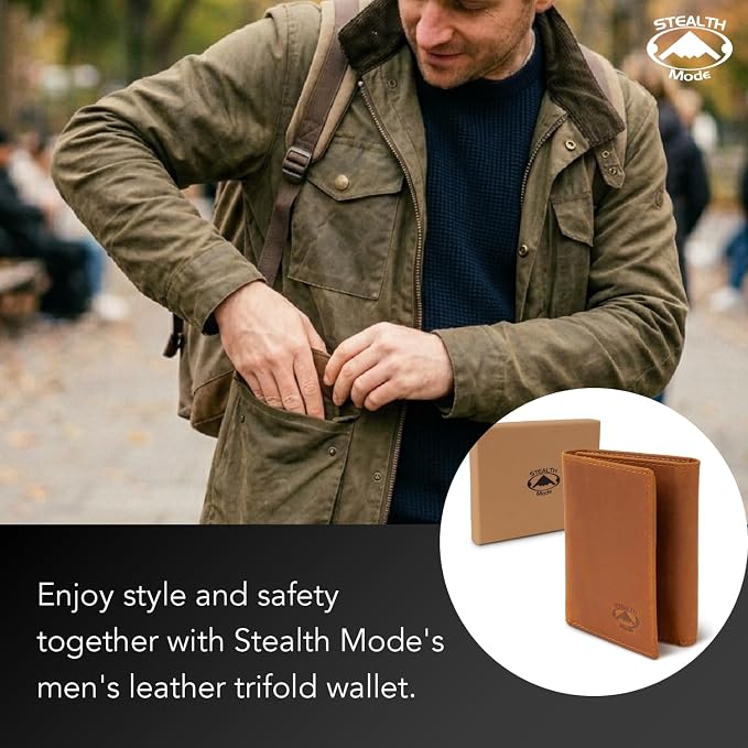 Stealth Mode Trifold RFID Blocking Leather Wallet for Men (Beige) | Top Grain Napa Leather, 9 Card Slots, ID Window, Gift Box – Gift for Dad, Husband, or Son - Image 6