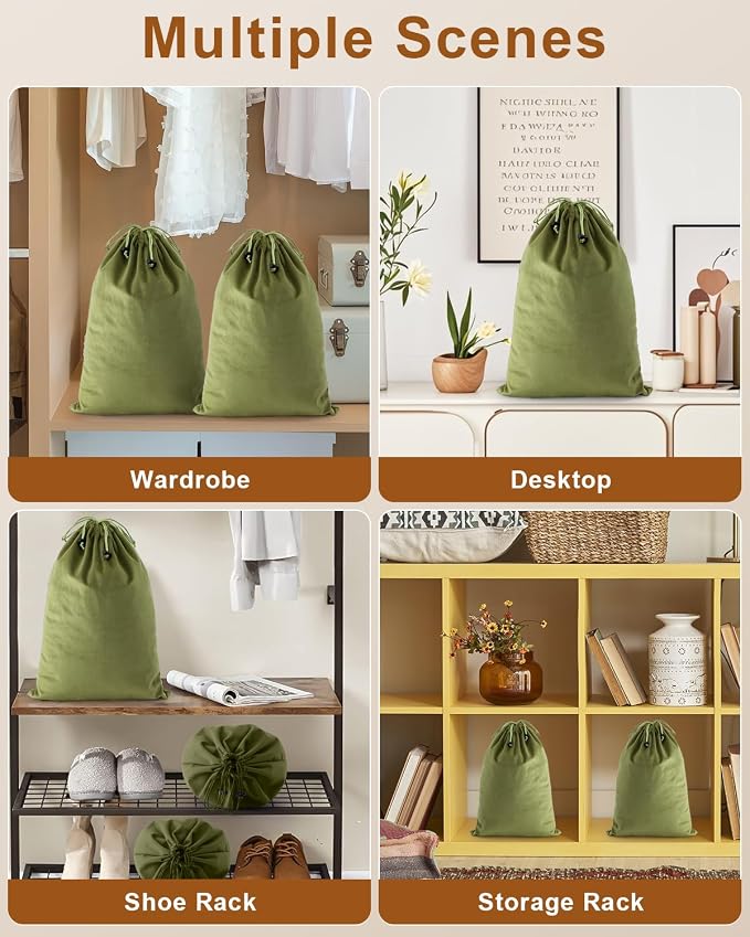 2 Pcs Shoe Bags for Travel, Dust Velvet Bags, Sage Green, 17.3x12.6 Inch | Washable & Reusable Travel Shoe Bags, Dustproof Shoe Bags with Drawstring Closure, Suitable for Travel, Home Storage - Image 6