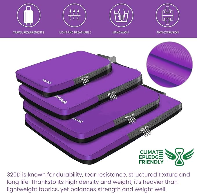 BAGAIL 4 Set/6 Set/8 Set Compression Packing Cubes Travel Accessories Expandable Packing Organizers (Cloth Pattern, 4-Purple) - Image 6
