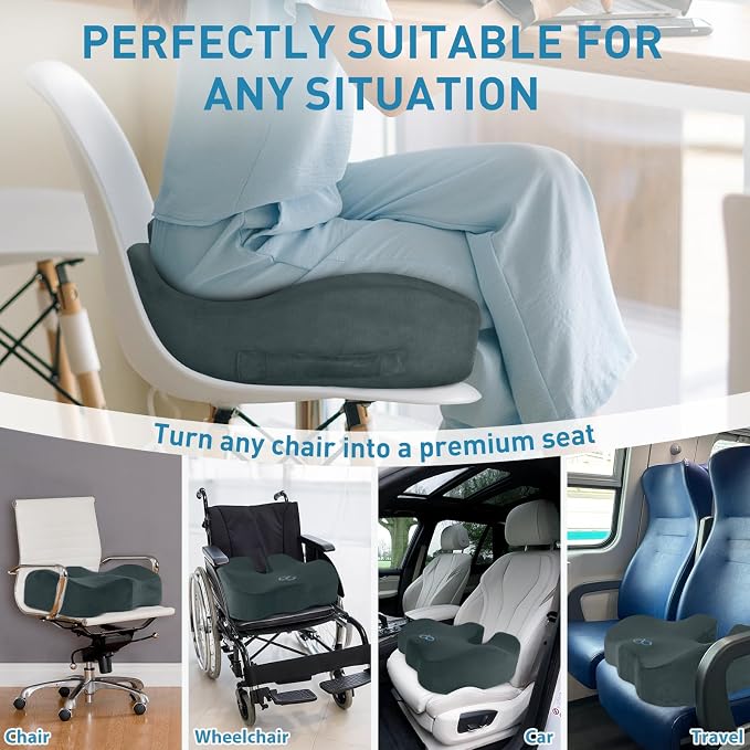 BlissTrends Extra Thick Seat Cushion for Office Chair & Car Seat, DarkGreen | Tailbone & Sciatica Relief, Ergonomic Support, High-Density Memory Foam, Comfort for Extended Sitting - Image 5