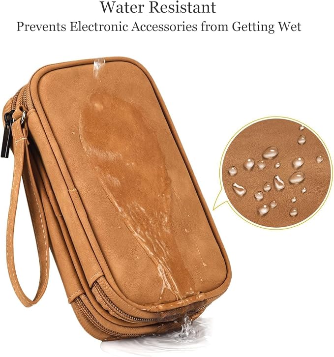 Electronic Organizer Travel Cable Accessories Case, Electronic Organizer Bag, Waterproof Electronic Accessories Organizer Case for Power Bank, Charging Cords, Chargers, Earphone, USB Cable - Brown - Image 4