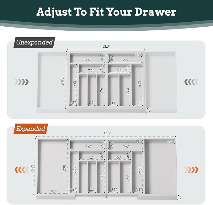 Magnetic Expandable Silverware Drawer Organizer, 13 Slots Utensil White | Magnetic Connected, Expandable 21-37.4 Inch, 13 Divided Slots, White Cutlery Utensil Organize Kitchen - Image 4