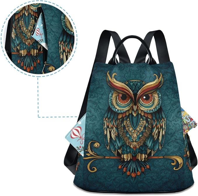 ALAZA Owl Print Ethnic Backpack Purse for Women Anti Theft Fashion Back Pack Shoulder Bag - Image 4