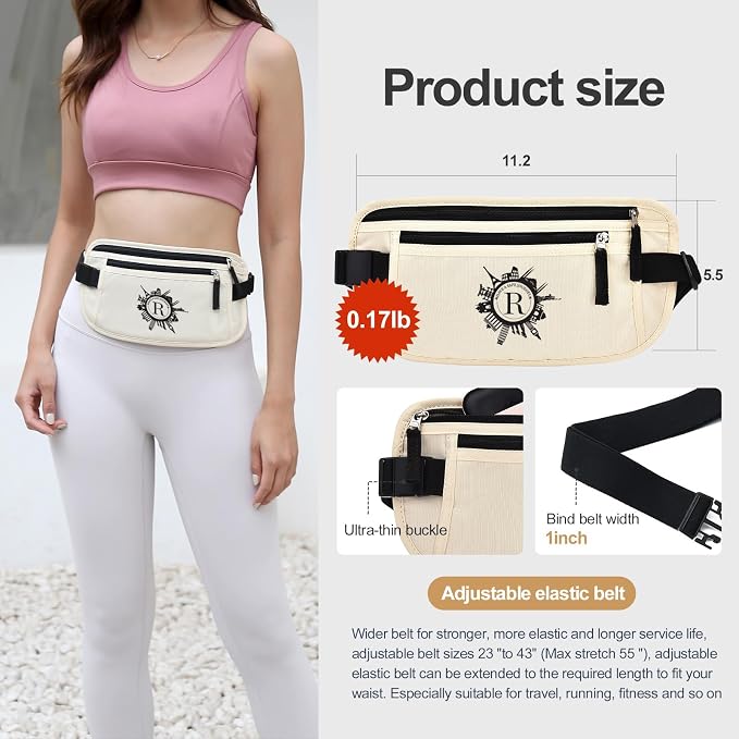 Personalized Initial Money Belt,RFID Blocking Travel Secure Bag,Monogrammed Gift for Women, Mom and Travel enthusiasts(R) - Image 2