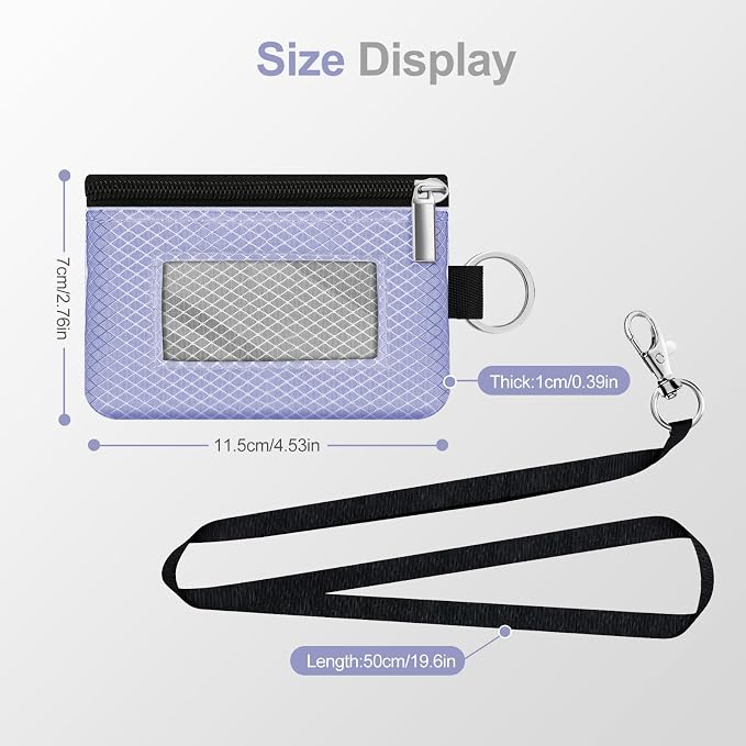 Minimalist RFID Blocking Small Wallet with ID Window,WaterResistant Zip Id Case Wallet with Lanyard Keychain for Cards,Cash,Travel,Women,Men (Lavender Purple/Light gray) - Image 5