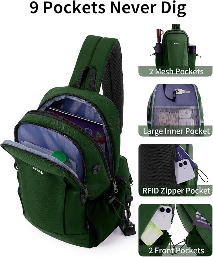 ECOHUB Anti-Theft Crossbody Bag Men Women RFID Blocking Lightweight Sling Backpack Water Resistant for Travel Hiking Outdoor - Image 6