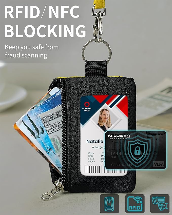 Artpaxy Minimalist Wallet For Mens Womens, Keychain RFID Blocking Zipper Small Wallet with ID Window 2 Lanyards,Water Resistant Travel Cash Card Coin Case Boys Girls - Image 4