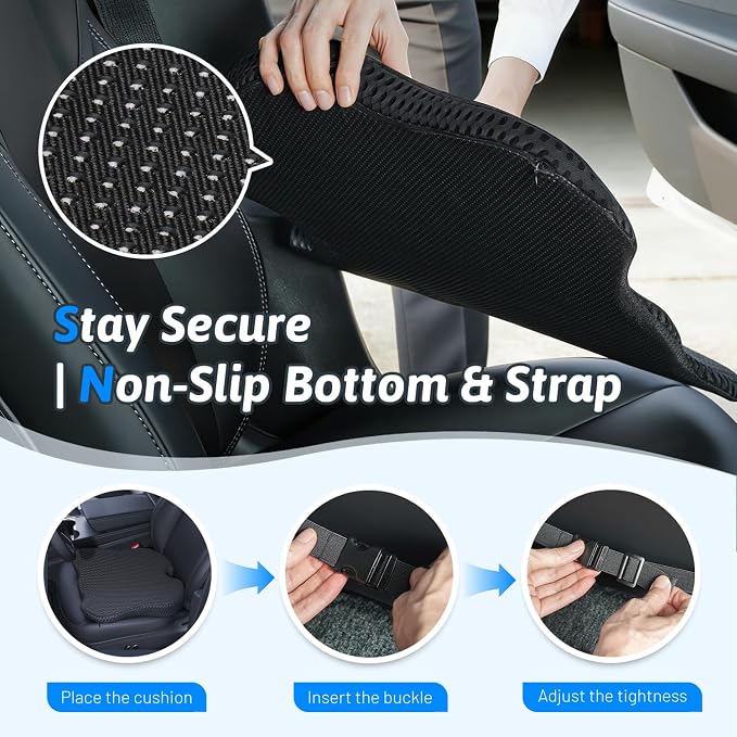Wedge Car Seat Cushion for Better Visibility & Sciatica Pain Relief | High Density Memory Foam, Non-Slip Ergonomic Car Seat Cushion for Driving, Universal Fit for Car, SUV,Truck & Tractor - Image 6