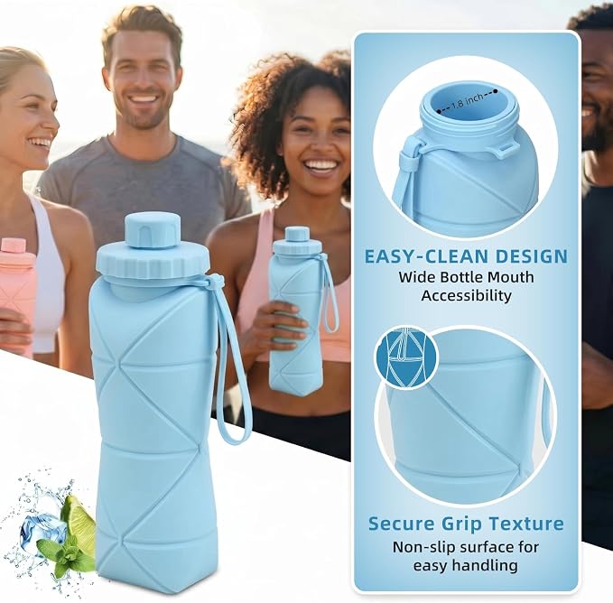 Collapsible Travel Water Bottle 28oz (800ml), BPA-Free, Foldable Silicone Lightweight Reusable Water Bottle with Leak-Proof Lid & Lanyard, Portable for Travel Cycling Gym Camping - Image 6