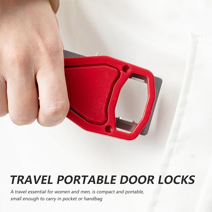 Portable Travel Door Lock, No Tool Hotel Door Latch, Red, 1 Pack | Stainless Steel Lock Plate, Installs At The Door Latch Without Tools, Compact Design For Hotels, Apartments And Dorm Rooms - Image 3