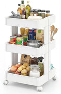 Giantex 3-Tier Rolling Storage Cart, Slide Out Plastic Organizer Rack with Wheels, Mobile Utility Cart w/Shelving Unit for Kitchen, Bathroom, Office, Laundry Room,15.5"x14.5"x30" by Giantex