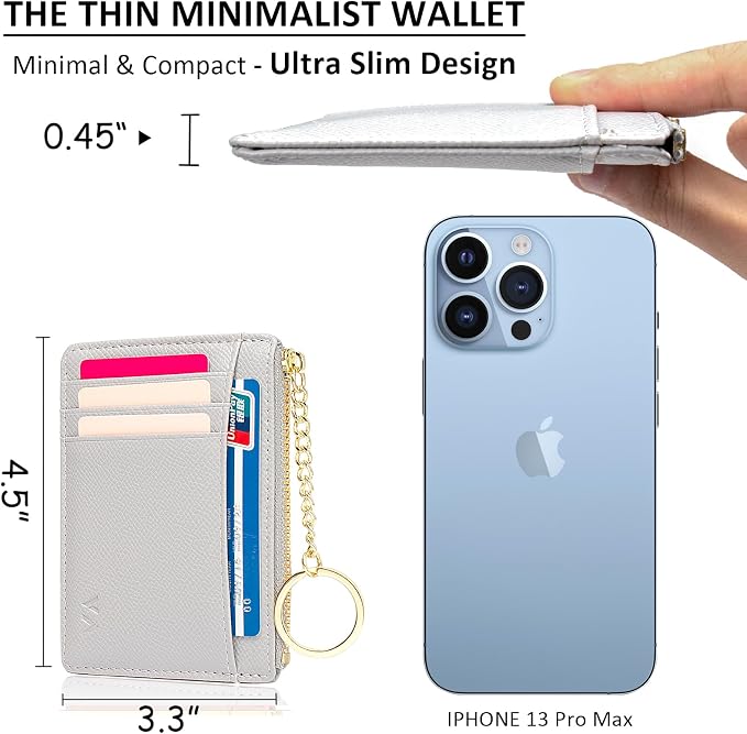 Valentoria Slim RFID Blocking Card Holder Small Pocket Wallet Keychian Zipper Coin Purse Mini Cash & Coin & Cards Case for Women Men | Slim - Image 6