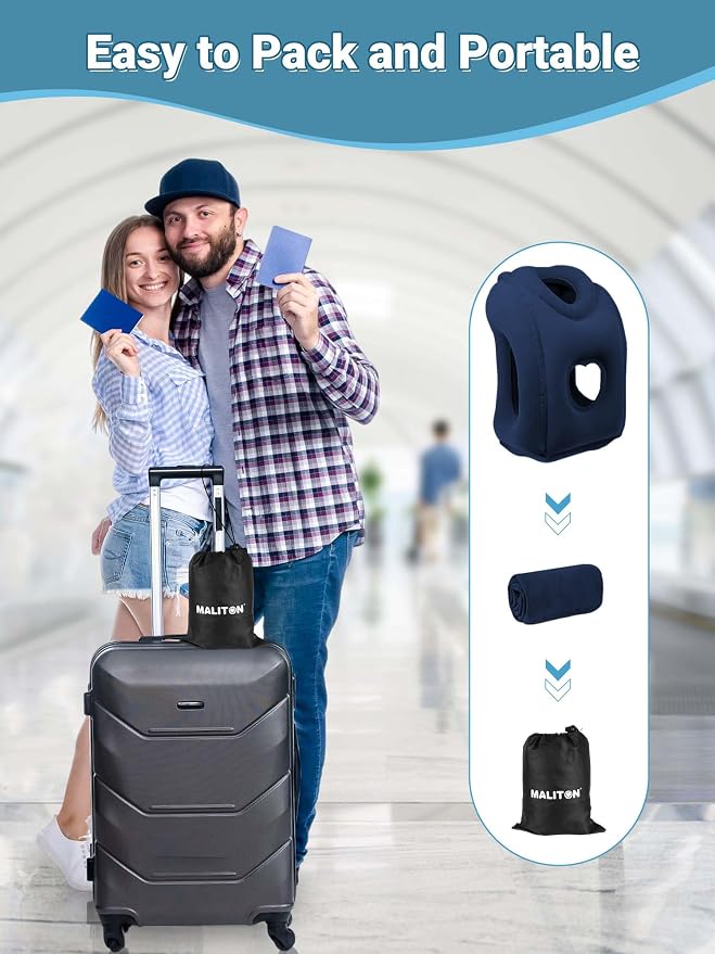 Maliton Inflatable Travel Pillow for Airplane Comfortable Sleeping to Relieve Neck and Shoulder Pain, Support Head Inflatable Pillow for Long Flights, Used for Airplanes, Cars, Trains, Office(Blue) - Image 7