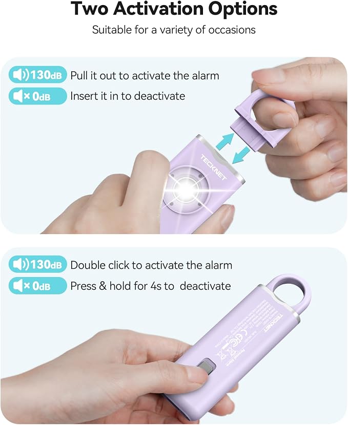 TECKNET Rechargeable Personal Safety Alarm for Women, 130dB Self Defense Keychain Alarm with SOS Strobe Light, Low Battery Notice, Personal Alarm Loud Siren Safety Keychain for Girls Kids Elderly - Image 3