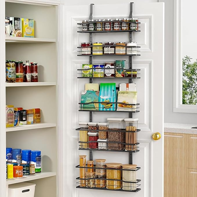 Moforoco 6-Tier Over The Door Pantry Organizer, Pantry Organization and Storage, Black Hanging Basket Cabinet Door Wall Spice Rack Shelves, Home & Kitchen Laundry Room Bathroom Essentials accessories - Image 7
