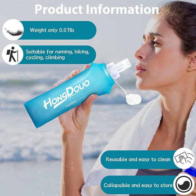 2 Packs Soft Flask, 17oz/500ml TPU Collapsible Soft Water Bottle for Hydration Pack, Running Vest, BPA-Free Folding Water Bottles for Hiking Cycling Climbing Running Outdoor Sports - Image 6