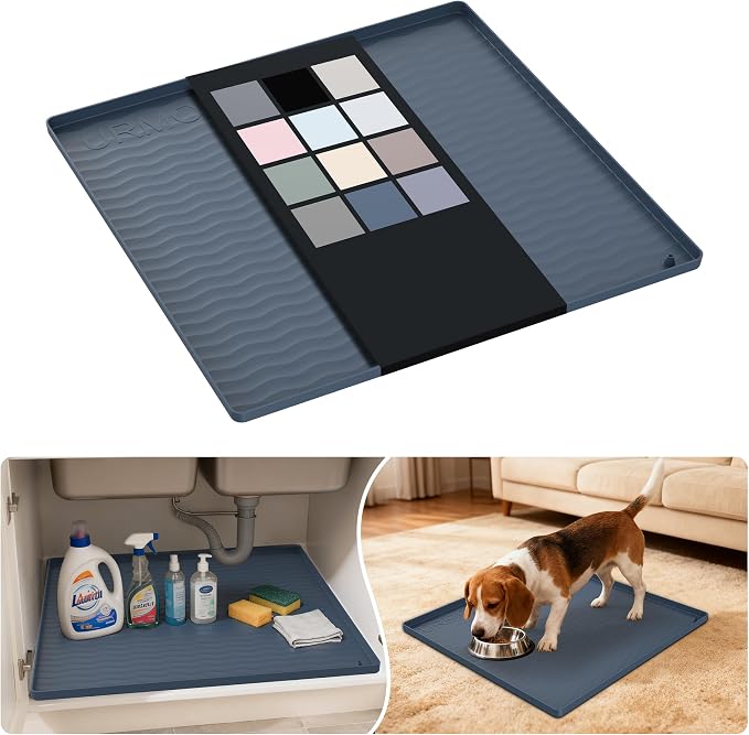 URMONA Waterproof Silicone Under Sink Mat 19'' x 19'' Shelf Liner for Kitchen and Bathroom, Cabinet and Counter Protector, Storage and Organizers, Litter Mat, Pet Cat Puppy Essentials(Dark Grey) by URMONA