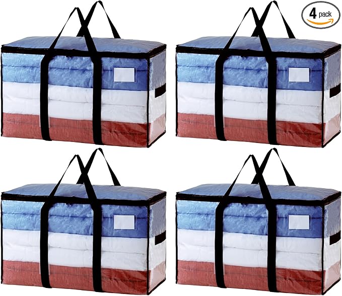 TAILI 4 Pack Clear Extra Large Moving Bags,Storage Bag with Visible Window | 93L Heavy Duty Totes For Storage,Wrap Around Handles,Alternative to Moving Boxes, College Dorm,Perfect for Moving by TAILI