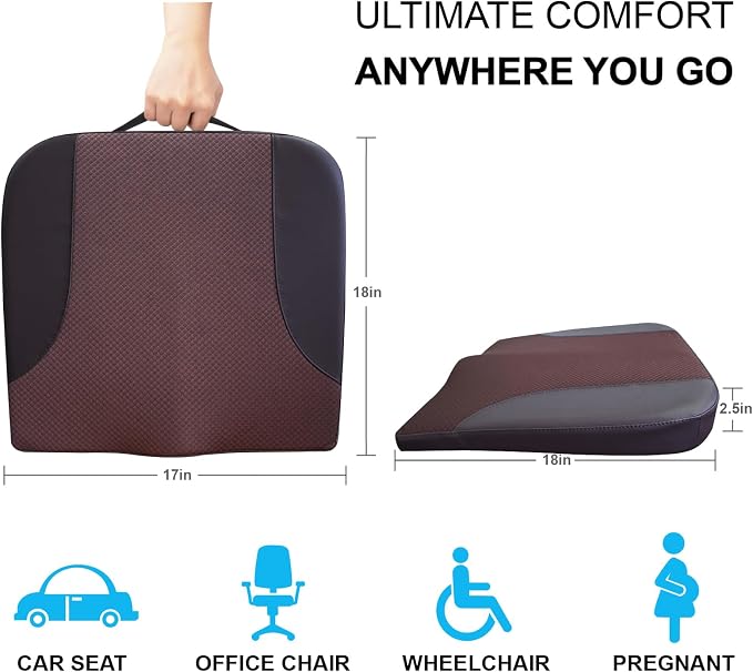 Allaboutsla Car Seat Cushion, Car Seat Cushions for Long Driving | Comfortable Memory Foam Driver Seat Cushion, Automotive Seat Cushions, Butt Pillow for Car,Truck, Office Chair, Brown - Image 7