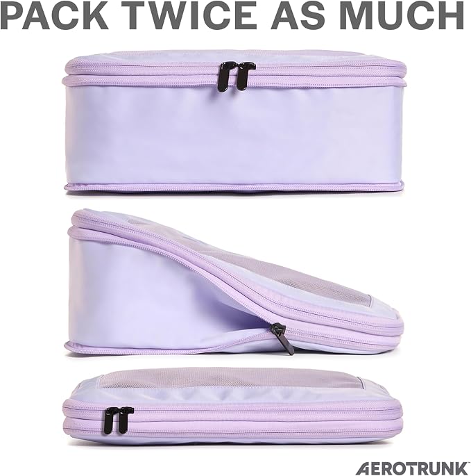 Compression Packing Cubes for Travel, 4-Pack, Purple | Solves overpacking, 4-Piece set fits most carry-ons, 50% Space savings, Compression luggage organizer bags - Image 2