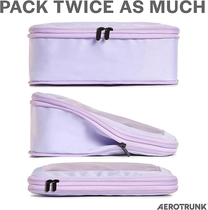 Compression Packing Cubes for Travel - Luggage Organizer Bags - Double Zipper Packing Cubes for Suitcases (12-Pack, Purple) - Image 2