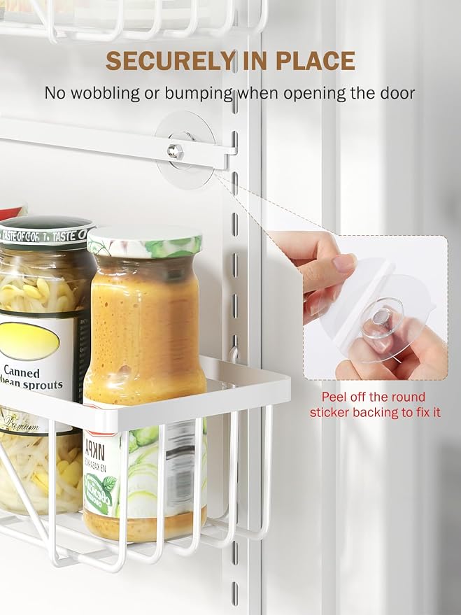 Delamu Narrow 9-Tier Over the Door Pantry Organizer, Adjustable Pantry Storage, Metal Hanging Spice Rack, Cabinet Door Organizer for Kitchen, Bathroom, Laundry Room, 12.5" White - Image 4