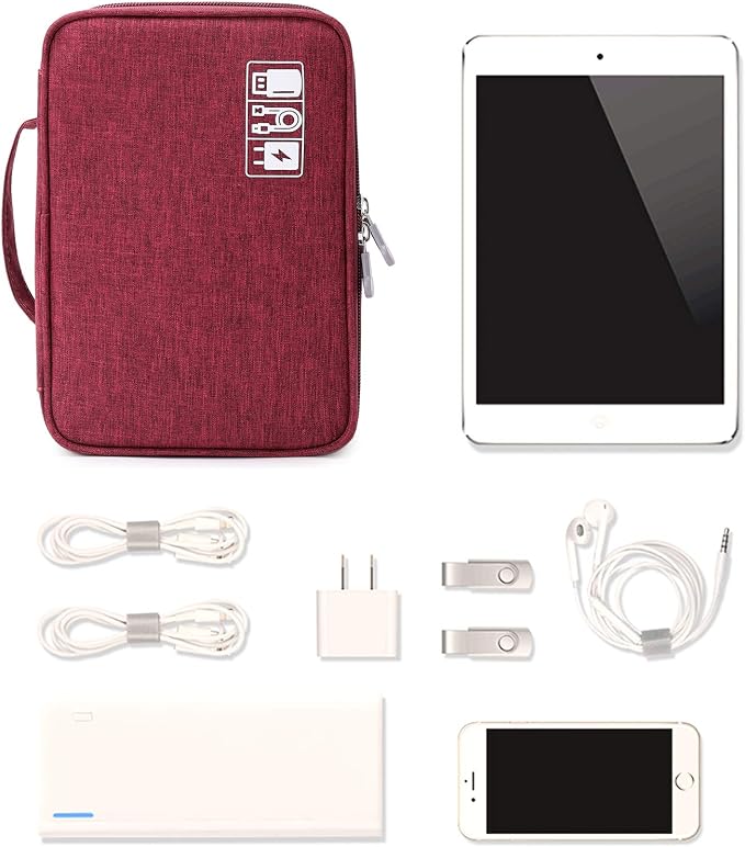 Lanola Travel Cable Organizer Bag, Electronic Accessories Case Portable Double Layer Cable Storage Bag for Cord, Charger, Flash Drive, Phone, SD Card,Personal Items - (Red) - Image 6