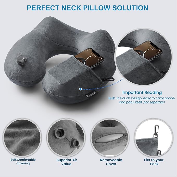 Keemall Portable Inflatable Travel Neck Pillow Flight & Airplane Essentials | Easy Blow Up Neck & Shoulder Support Cushion, Comfortable Rest for Air Traveling, Long Flight, Car, Office Nap & Camping - Image 5