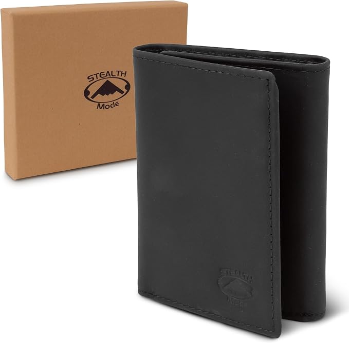 Stealth Mode Trifold RFID Blocking Leather Wallet for Men (Black) | Top Grain Napa Leather, 9 Card Slots, ID Window, Gift Box – Gift for Dad, Husband, or Son - Image 8