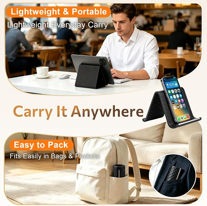 Flexible Silicone Phone Stand with Aluminum Core, Foldable Silicone Phone Holder for Cell Phones, Tablets & Small Devices, Adjustable Desktop & Airplane Phone Holder for Travel, Office & Home (Black) - Image 6