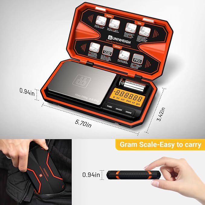 Digital Pocket Scale 200g/0.01g Precision Digital Scale Grams | 6 Units Jewelry Scales,Coins Scale with LCD Display,Tare Function for Food,Powder,small items(Battery Included)-Orange - Image 5
