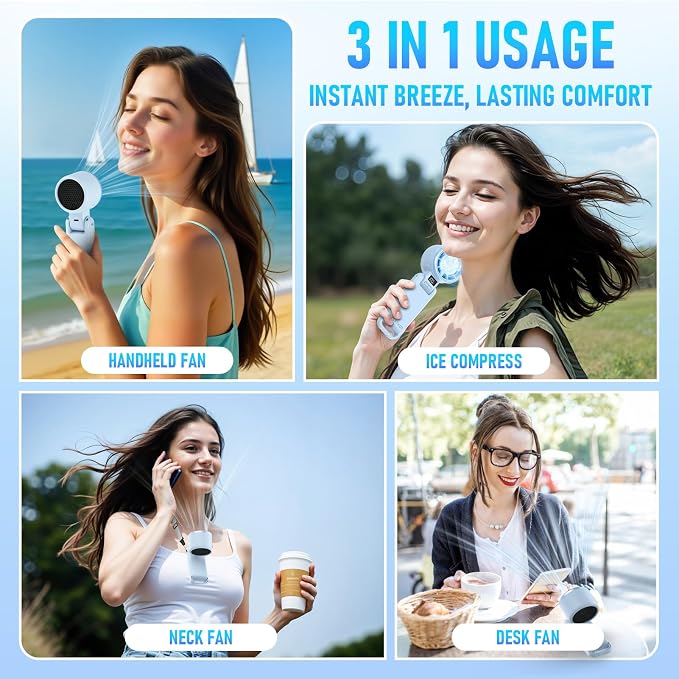 PlayHot Portable Handheld Cooling Fan, Travel Essentials, Gifts for Women | Instant Cooling, 10m/s Airflow, 5-Speed, 10H Max, USB-C Rechargeable, LED Display, 3-in-1 Foldable for Cruise, Beach Vacation - Image 6