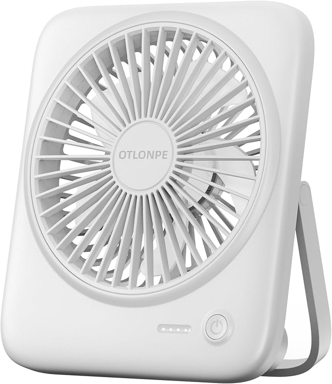 Otlonpe Personal Portable Desk Fan, 4000mAh Small Rechargeable Portable Fan Battery Operated & USB Powered for Travel Sleeping Bedroom Office Home Table, Cordless, Quiet, 4-Speed, 6.5 Inch (White) by OTLONPE