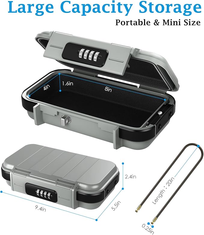 AMIR Portable Safe Box, Combination Security Case LockBox with Code, Waterproof Anti-Theft Mini Travel Safe Box with Removable Chain, Security Box for Home,Office, Grey - Image 3