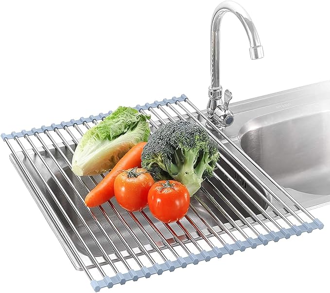 Seropy Roll Up Dish Drying Rack Over The Sink for RV Sink 17.5x15.7 in Kitchen Drying Rack Folding Dish Drainer Mat Rolling Dish Rack Foldable Rack Stainless Steel Wide Kitchen Dry Rack by SeropyDirect