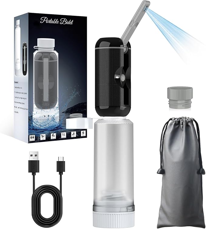 Portable Bidet for Travel, Rechargeable Waterproof Sprayer, Black | Portable Rechargeable Travel Bidet Sprayer Fits Various Water Bottles, Waterproof High Pressure Handheld for Personal Hygiene by PortableBidetforTravel