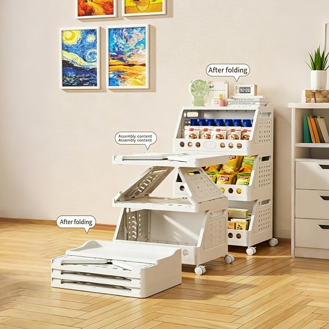 UFORU 3 Tier Rolling Storage Cart,Plastic Open Storage Basket with Wheels | Rolling Storage Shelf for Kitchen,Bathroom,Bedroom and Living Room,Versatile Home Organization for Books,Toys - Image 3