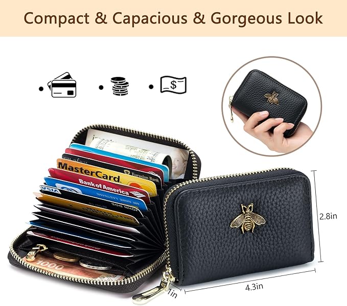 imeetu RFID Credit Card Holder, Small Card Wallet Women, Leather Card Case | Genuine Leather Women's Card & id Cases, Change Coin Purse with Zipper Keychain id Window, 20 Colors & 3 Styles, Daily, Gifts - Image 8