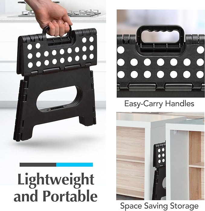 Handy Laundry Folding Step Stool 9 Inch, Black, Non-Slip Holds 300 lbs | 9 Inch, Black, Foldable Collapsible Step Stool, Non-Slip, Holds 300 lbs, Kitchen Bathroom Bedroom, Adults - Image 6