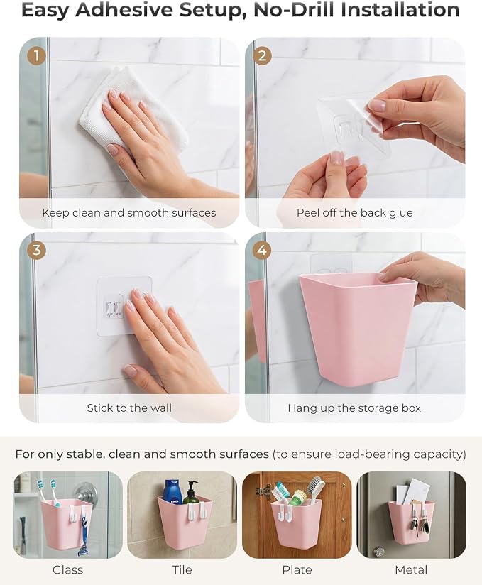4 Pack Rolling Cart Accessories, Pink Craft Cart Cup Holder and 6 Hooks for Utility Carts, Adhesive Kitchen Cabinet Door Storage, Space-Saving Wall Mount Organizer for Bathroom, Office, Makeup - Image 4