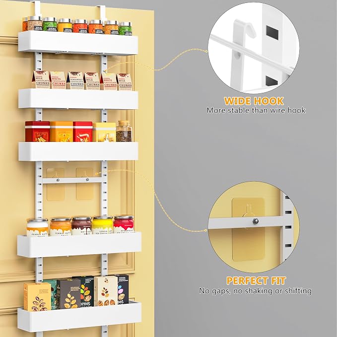 Moforoco White 9-Tier Over The Door Pantry Organizer, Pantry Organization And Storage, Metal Hanging Spice Rack Shelves Door - Image 4