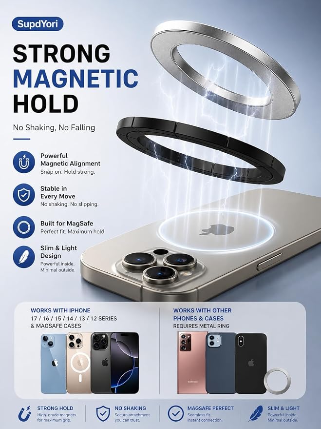 Mini Pocket Magnetic Phone Tripod – Aluminium Foldable Stand with Strong Magnet, Maglock Smartphone Tripod Compatible with iPhone 17 16 15 14 13 12 Series, Silver - Image 2