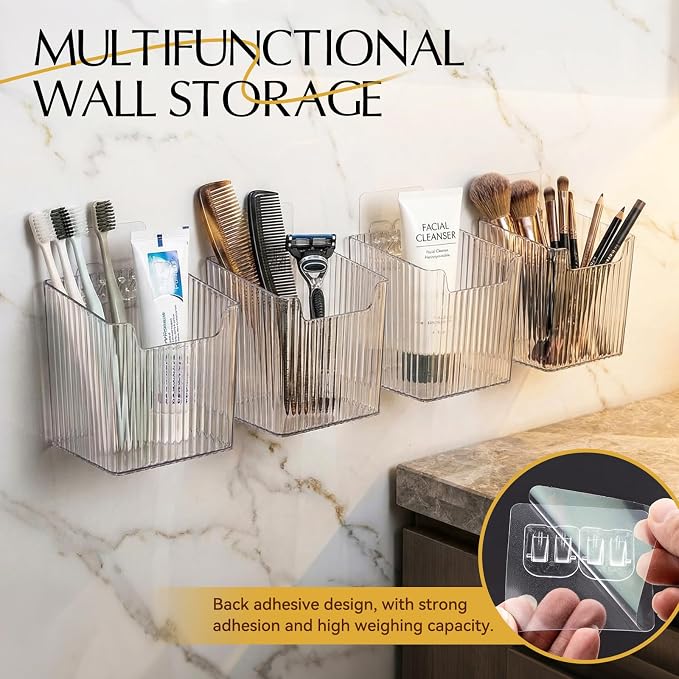 4 PCS Wall Mount Organizer, Cabinet Door Organizer Storage with Adhesive Bins Inside Cabinet Door Storage, Makeup Organizer, Basket for Kitchen Bathroom - Image 4
