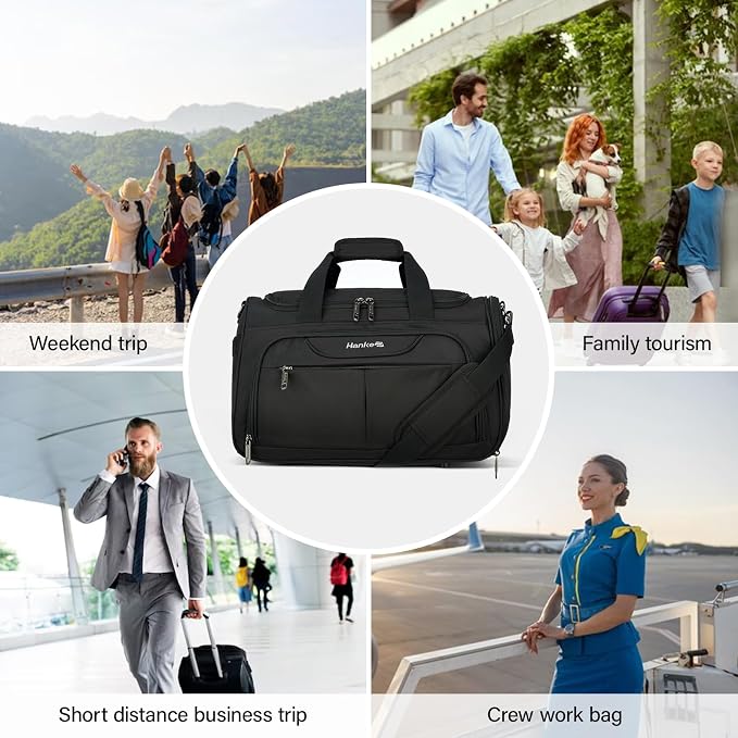Hanke Small Underseat Carry On Luggage Bags for Travel with 10 Pockets. | Airline Approved Foldable Personal Bag w/ Luggage Sleeve; Tote Duffle & Bento Bag, Flight Attendant Weekender for Men & Women - Image 9