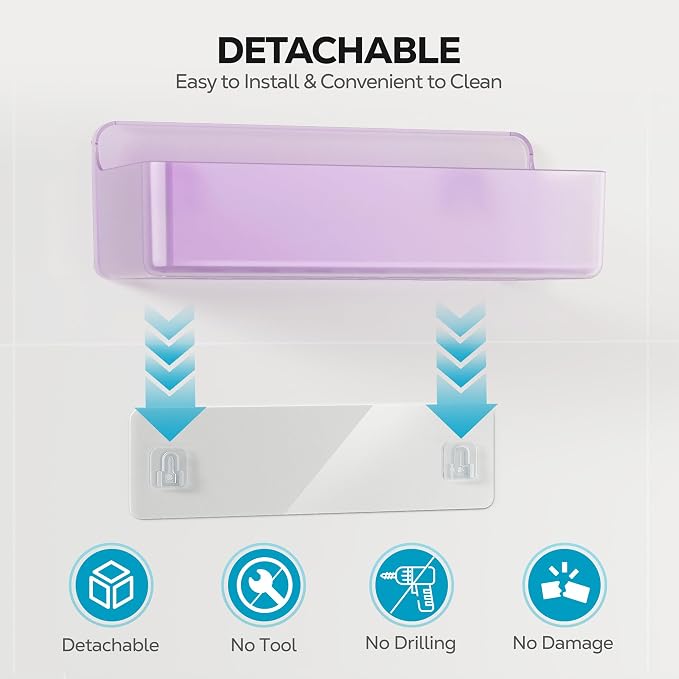 Nieifi Adhesive Shower Shelves, Purple, 5 Pieces | Rustproof ABS, Large Capacity, Removable Design, Easy-Clean, No Drilling Shower Organizer for Bathroom Storage & Home Decor - Image 5