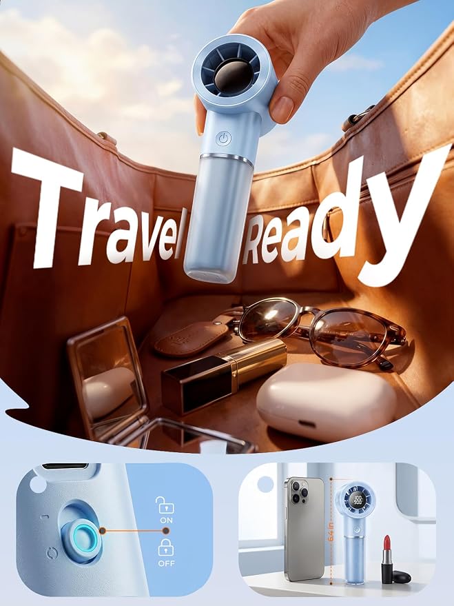 Handheld Portable Fan, 6-Speed Rechargeable Powerful Mini Fan | 5000mAh Battery Up to 15 Hours Runtime, Smart LED Display, Pocket Turbo Personal Fan for Travel, Camping, Makeup - Image 5
