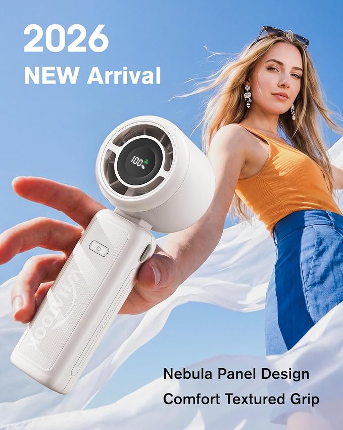 WHATOOK Portable Personal Handheld Fan: High Speed Cooling Fan, 12 Hours Battery Life, USB Rechargeable, Small Essentials for Women Cruise Travel, Beach Vacation (Ivory White) - Image 2